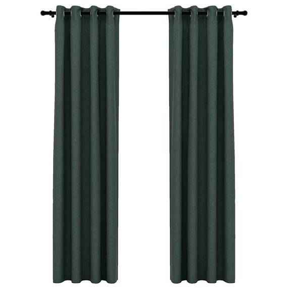 2 db zöld, vászonhatású sötétítőfüggöny fűzőkarikával 140 x 225 cm