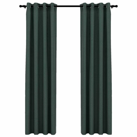 2 db zöld vászonhatású sötétítőfüggöny fűzőkarikával 140 x 245 cm