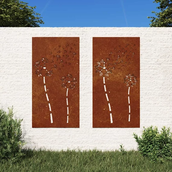 vidaXL 2 db virágmintás corten acél kerti faldí­sz 105 x 55 cm