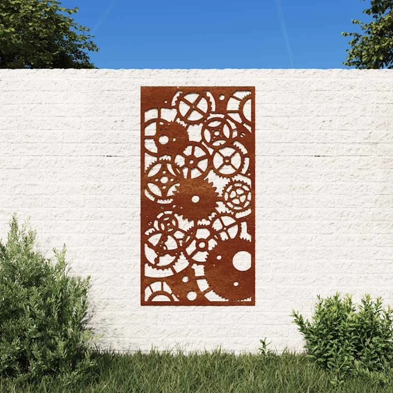 vidaXL fogaskerék mintás corten acél kerti faldí­sz 105 x 55 cm