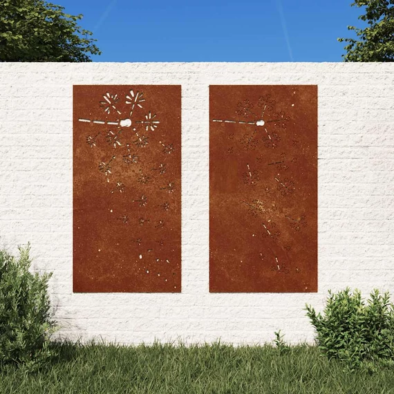 vidaXL 2 db virágmintás corten acél kerti faldí­sz 105 x 55 cm