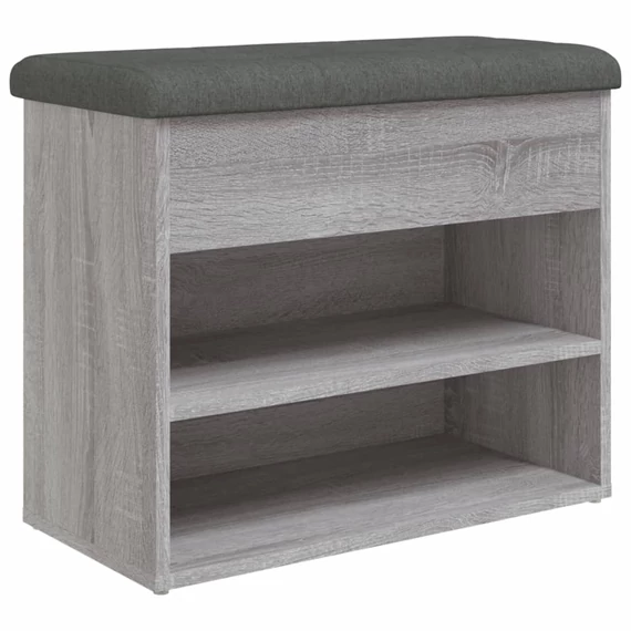 Szürke sonoma színű párnázott felnyitható cipőtároló pad 62 x 32 x 50 cm