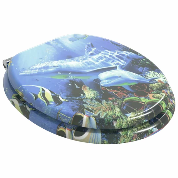 vidaXL Lágy záródású WC ülőke Kék 44 x 38 cm MDF lap