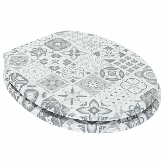 vidaXL Lágy záródású WC ülőke Kék és fehér porcelán 44 x 38 cm MDF lap