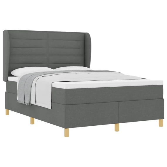 Boxspring ágy matraccal és fejtámlával Sötétszürke 160 x 200 cm szövet vonalas