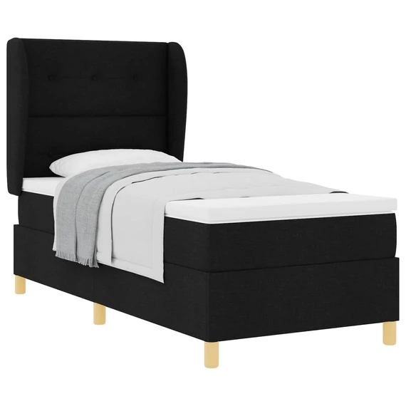 Boxspring ágy matraccal Fekete 90 x 190 cm szövet gombos tűzött