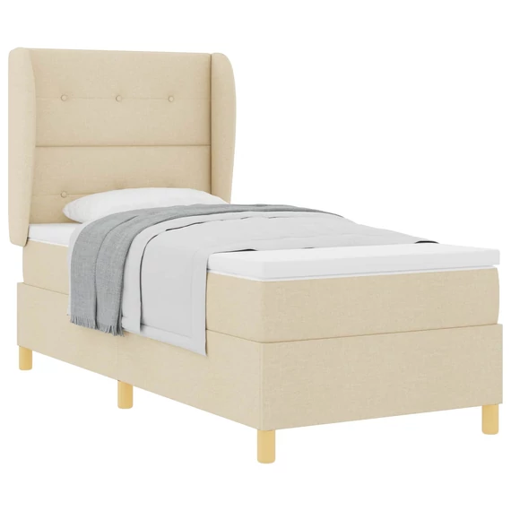 Boxspring ágy matraccal Krémszínű 90 x 190 cm szövet gombos tűzött