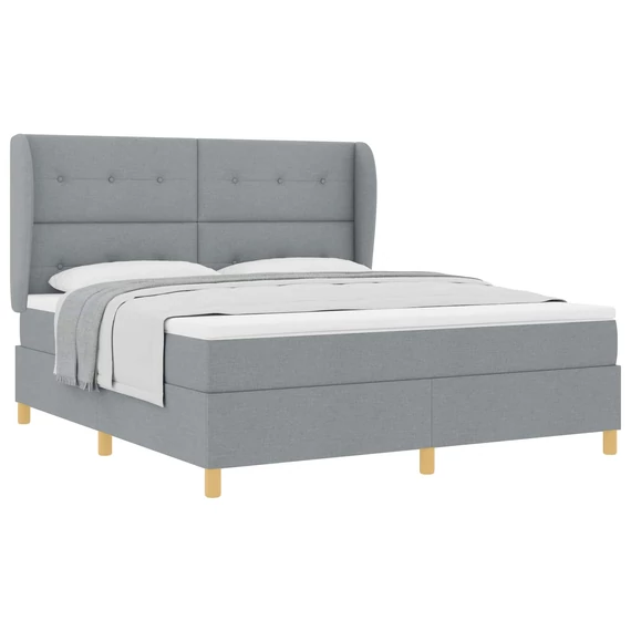 Boxspring ágy matraccal Világosszürke 180 x 200 cm szövet gombos tűzött