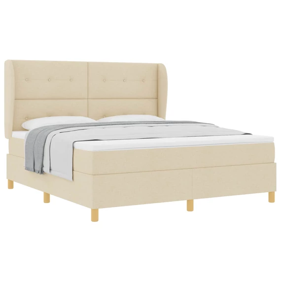 Boxspring ágy matraccal Krémszínű 180 x 200 cm szövet gombos tűzött