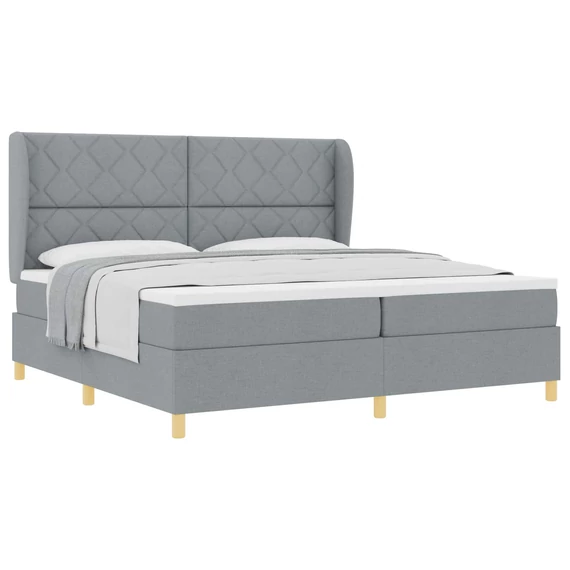 Boxspring ágy matraccal Világosszürke 200 x 200 cm szövet gyémánt blokk