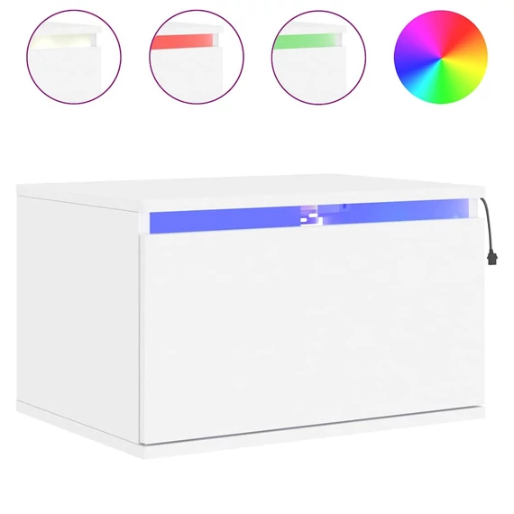 vidaXL fehér falra szerelhető éjjeliszekrény LED-világí­tással