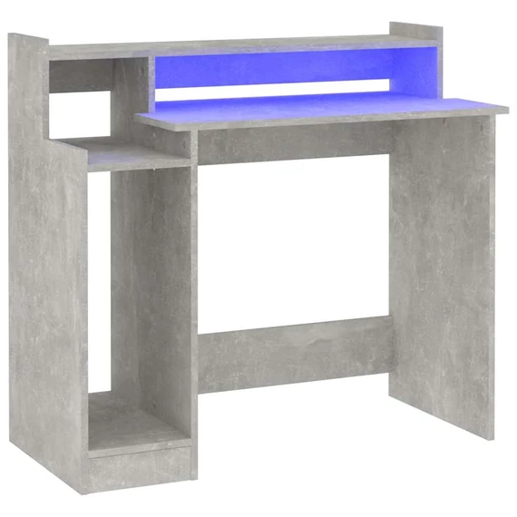 Betonszürke íróasztal LED-ekkel 97 x 45 x 90 cm
