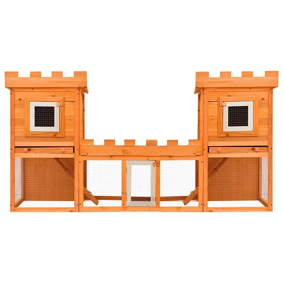 Kültéri nagyméretű nyúlketrec/kisállatketrec két házikóval