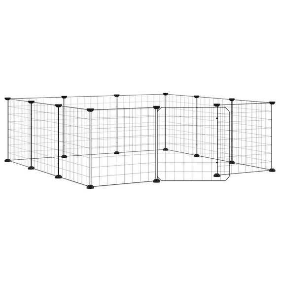 12 paneles fekete acél kisállatketrec ajtóval, 35 x 35 cm