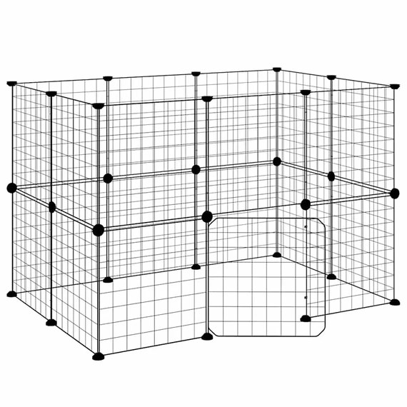 20 paneles fekete acél kisállatketrec ajtóval 35 x 35 cm