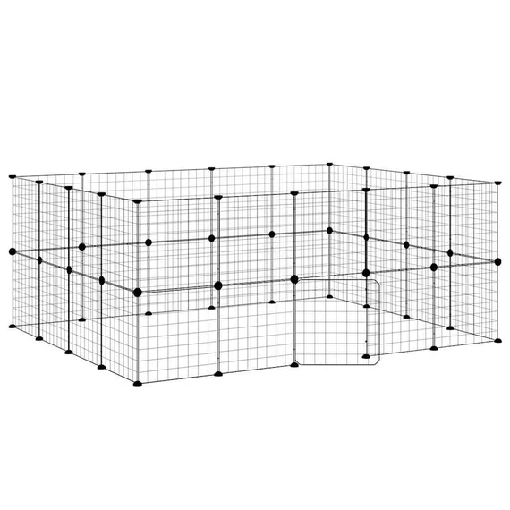 36 paneles fekete acél kisállatketrec ajtóval 35 x 35 cm