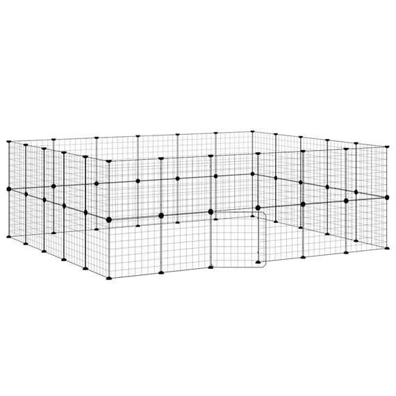44 paneles fekete acél kisállatketrec ajtóval 35 x 35 cm