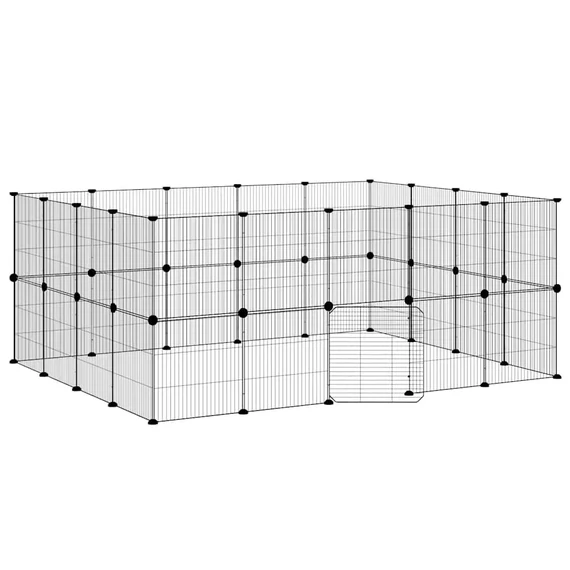 36 paneles fekete acél kisállatketrec ajtóval 35 x 35 cm