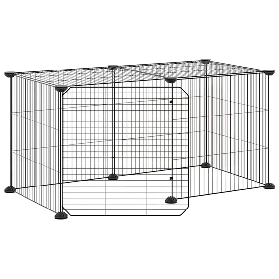 8 paneles fekete acél kisállatketrec ajtóval 35 x 35 cm