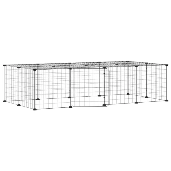 20 paneles fekete acél kisállatketrec ajtóval 35 x 35 cm