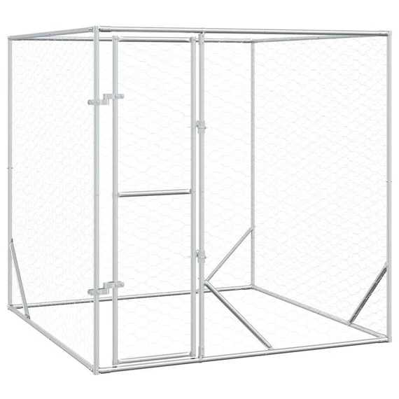 Ezüstszínű kültéri horganyzott acél kutyakennel 2x2x2 m