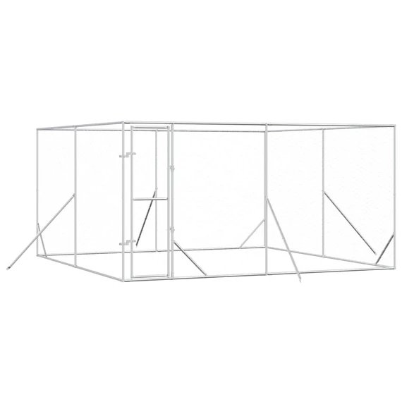 Ezüstszínű kültéri horganyzott acél kutyakennel 4x4x2 m