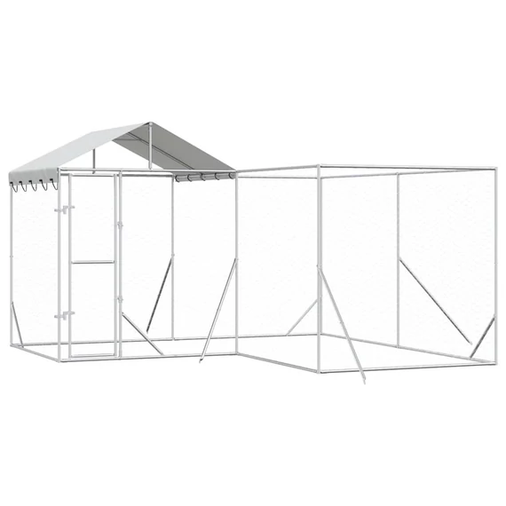 Ezüstszínű horganyzott acél kutyakennel tetővel 4x4x2,5 m