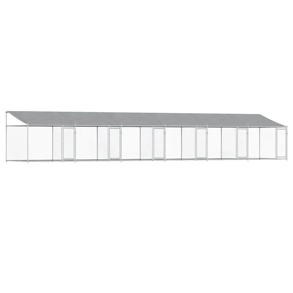 Szürke horganyzott acél kutyaketrec tetővel és ajtókkal 12x2x2m