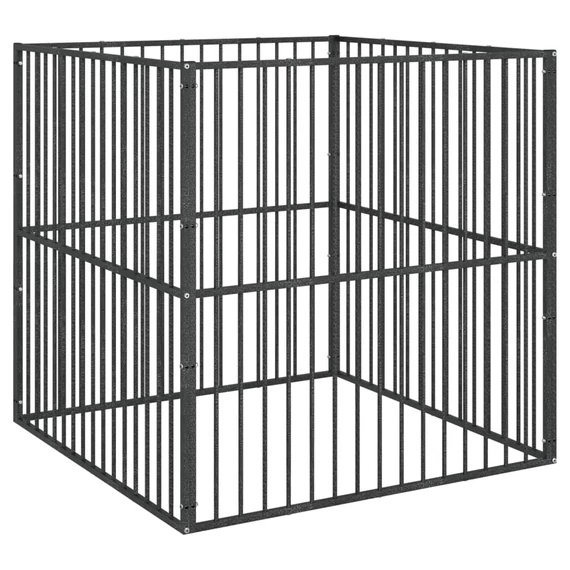 4 paneles fekete porszórt acél kutyakennel