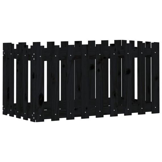 fekete tömör fenyőfa kerti magaságyás keríttéssel 100x50x50 cm