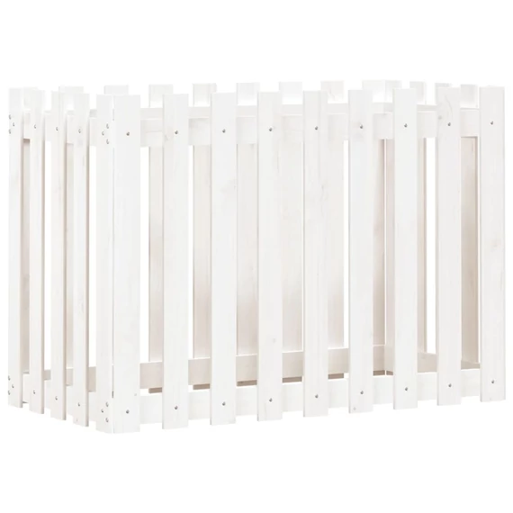 fehér tömör fenyőfa kerti magaságyás keríttéssel 100x50x70 cm