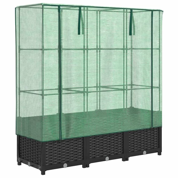 rattan megjelenésű magaságyás melegháztakaróval 120x40x138 cm