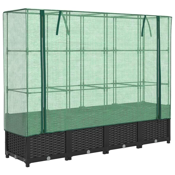 rattan hatású magaságyás üvegháztakaróval 160 x 40 x 138 cm