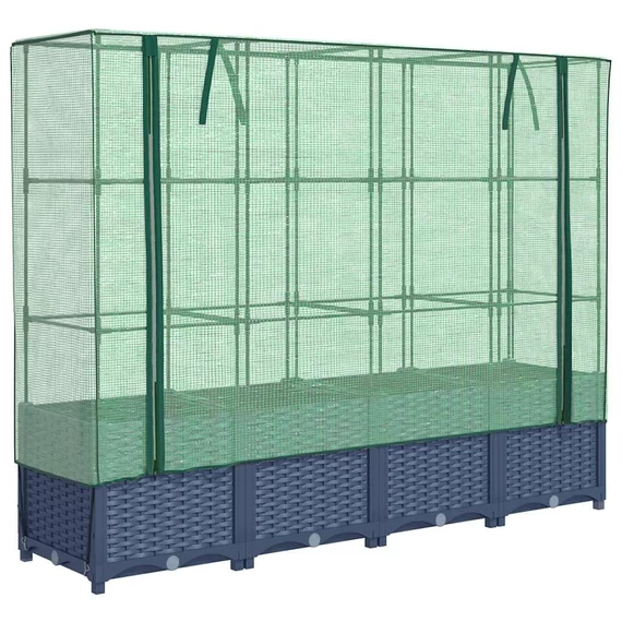 rattan hatású magaságyás üvegháztakaróval 160 x 40 x 138 cm