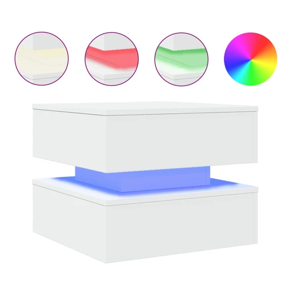 Fehér dohányzóasztal LED-lámpákkal 50 x 50 x 40 cm