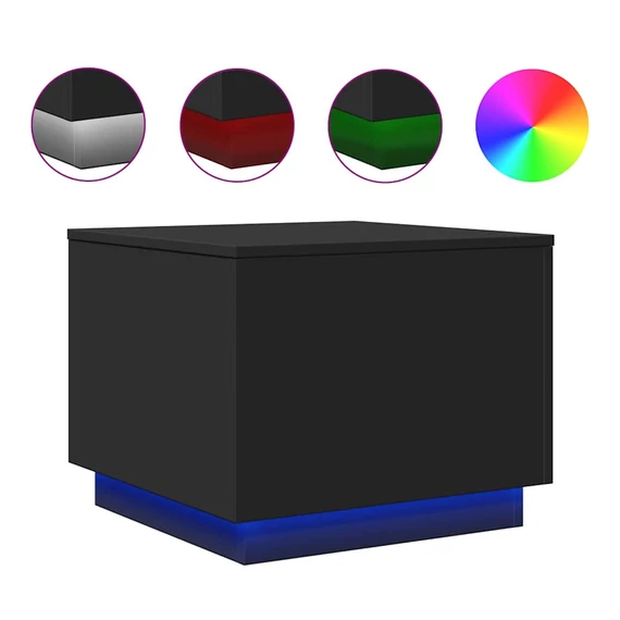 Fekete dohányzóasztal LED-lámpákkal 50 x 50 x 40 cm