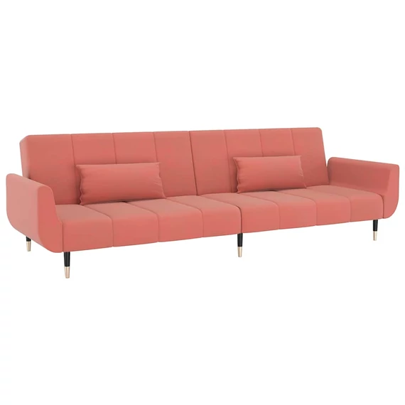 Kétszemélyes Rózsaszín bársony kanapéágy két párnával 220 x 84,5 x 69 cm