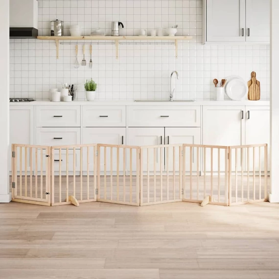 Összecsukható ajtós kutyakapu 6 panellel, 300 cm, nyárfa