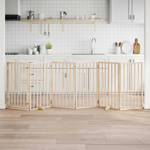 Összecsukható ajtós kutyakapu 6 panellel, 300 cm, nyárfa