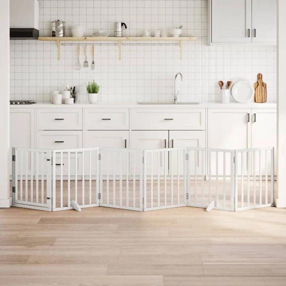 Fehér nyárfa 6 paneles összecsukható kutyakapu ajtóval 300 cm