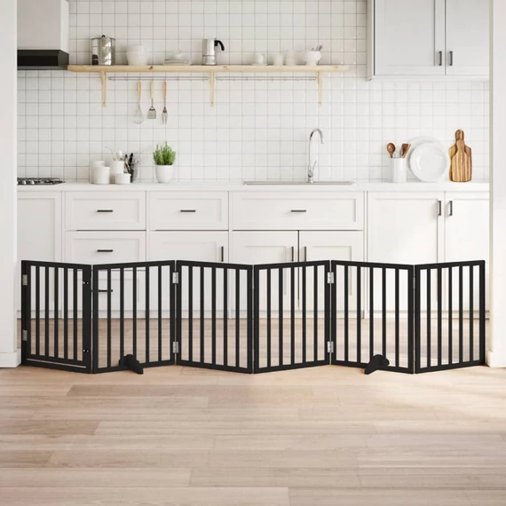 Fekete nyárfa 6 paneles összecsukható kutyakapu ajtóval 300 cm