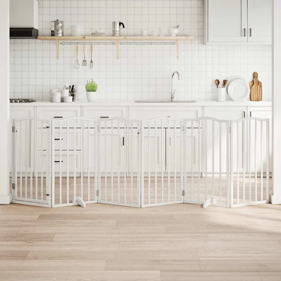 Fehér nyárfa 6 paneles összecsukható kutyakapu ajtóval 300 cm