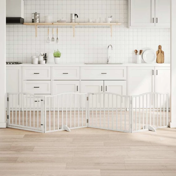 Fehér nyárfa 4 paneles összecsukható kutyakapu ajtóval 320 cm