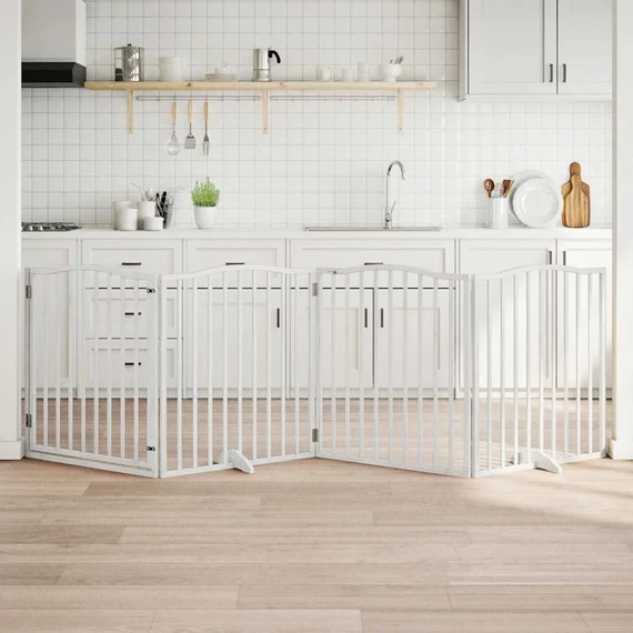 Fehér nyárfa 4 paneles összecsukható kutyakapu ajtóval 320 cm