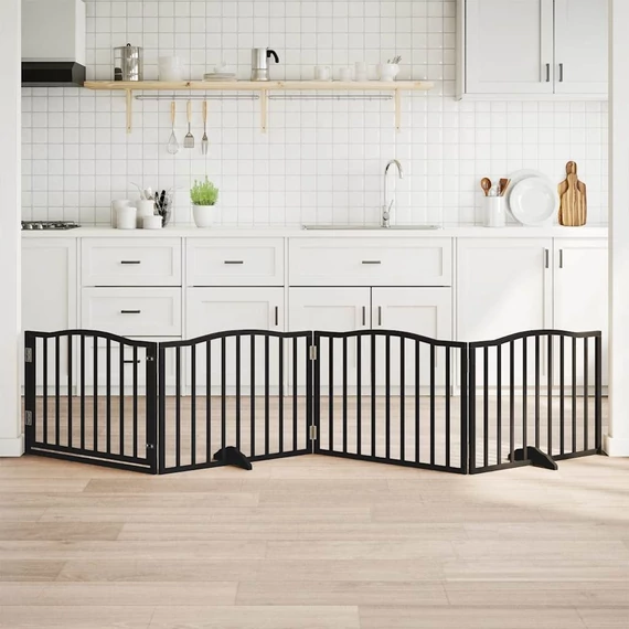 Fekete nyárfa kutyakapu összecsukható ajtóval, 4 panellel, 320 cm