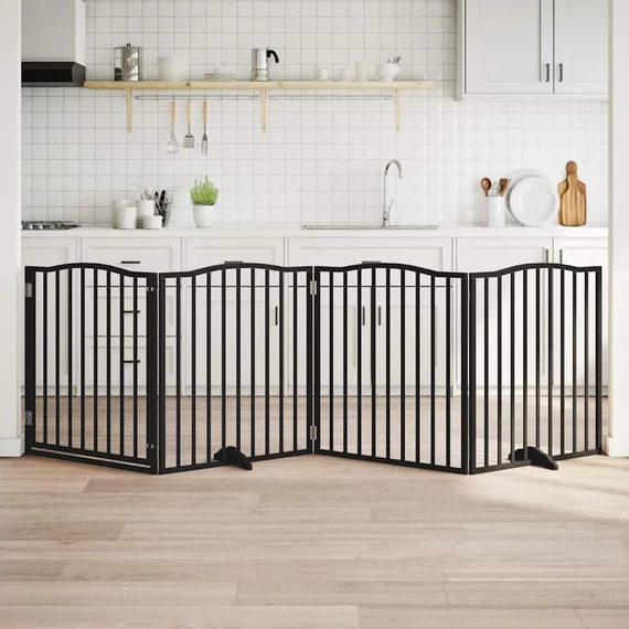 Fekete nyárfa 4 paneles összecsukható kutyakapu ajtóval 320 cm