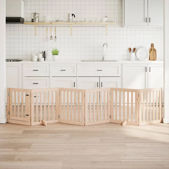 Összecsukható ajtós kutyakapu 6 panellel, 300 cm, nyárfa