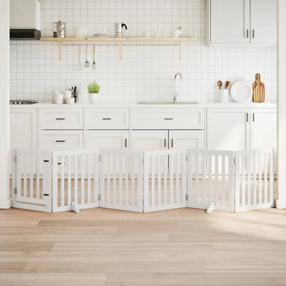 Fehér nyárfa 6 paneles összecsukható kutyakapu ajtóval 300 cm