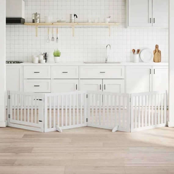Fehér nyárfa 4 paneles összecsukható kutyakapu ajtóval 320 cm
