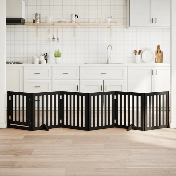 Fekete nyárfa 6 paneles összecsukható kutyakapu ajtóval 300 cm